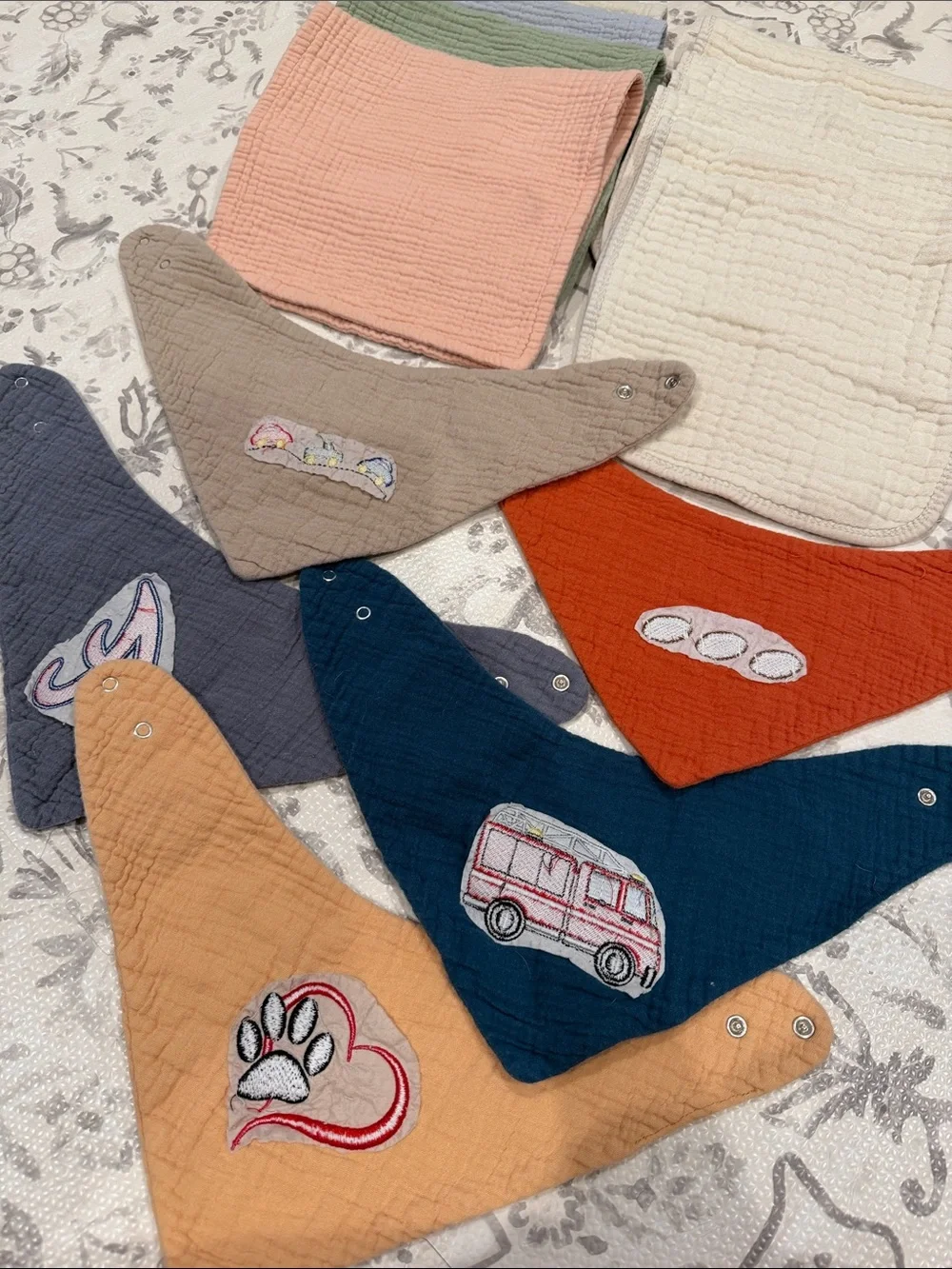 Muslin burp cloths and bibs